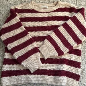 Striped Knit Sweater in Cream and Burgundy